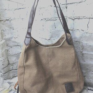 K2 Classic Canvas Brown Tote Bag Multi-Pocket Shoulder Strap with Zippers